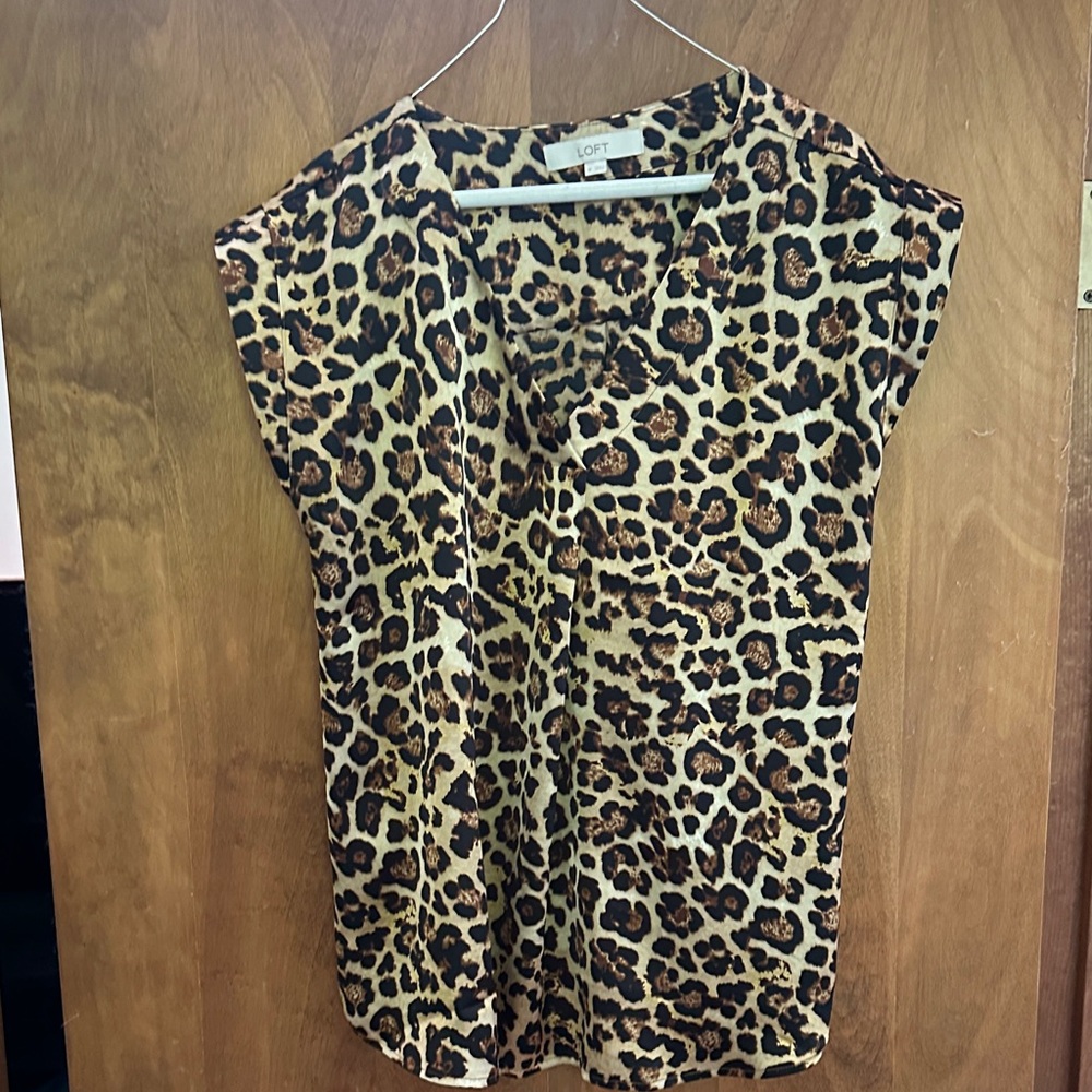 LOFT Leopard Print Cap Sleeve Blouse - Brown, Black, Cream